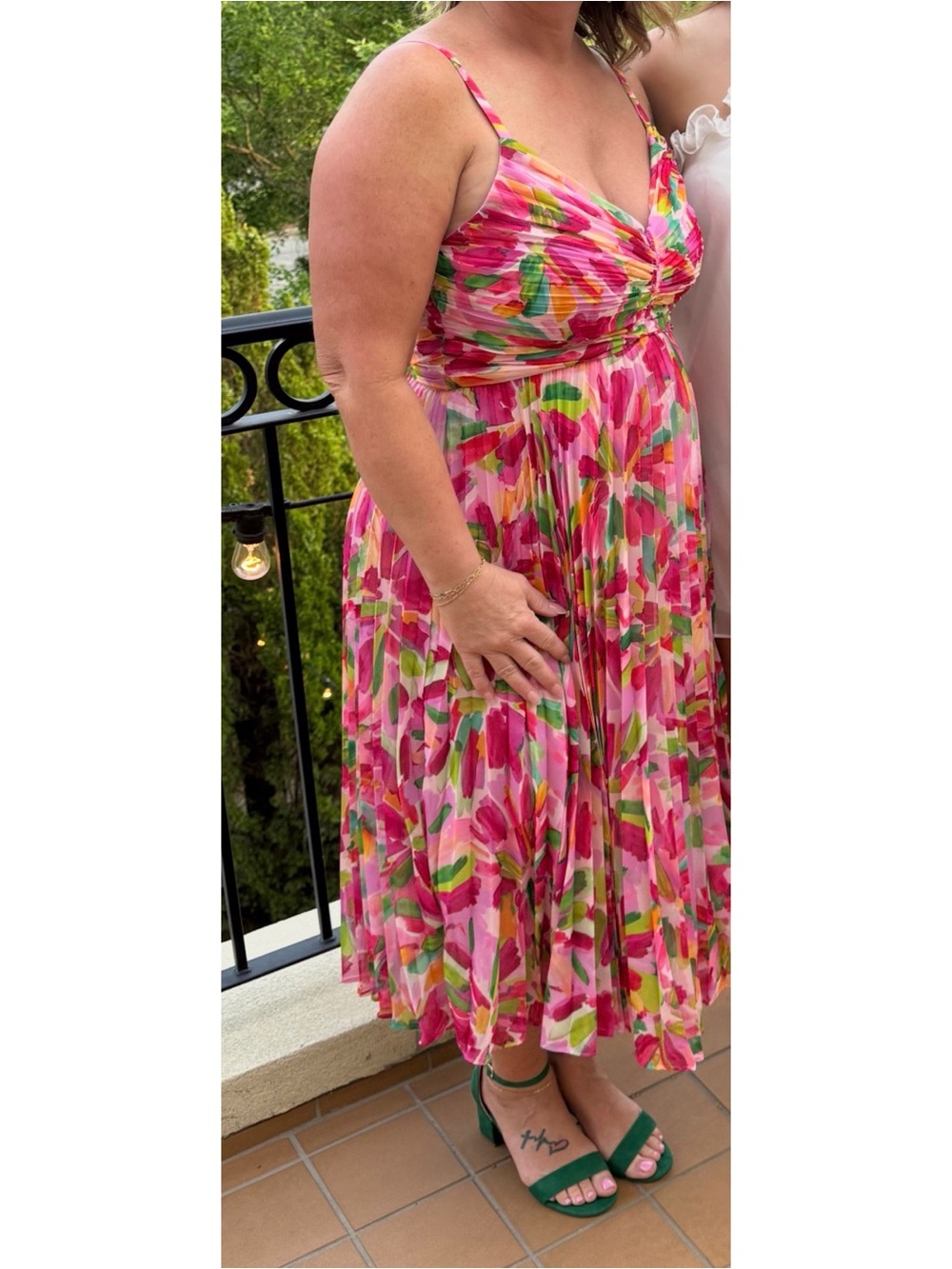 Adrianna Papell Pink Multi-Color Floral Pleated Midi Dress